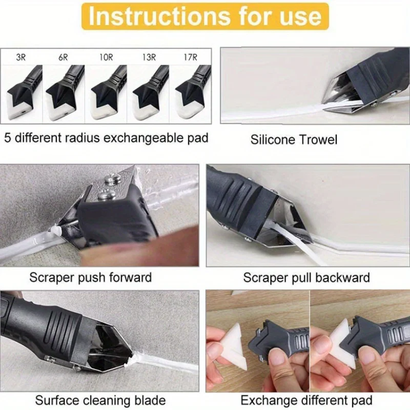 Silicone Caulking Tool 5-in-1 Sealant Finishing Caulk Remover Glass Glue...