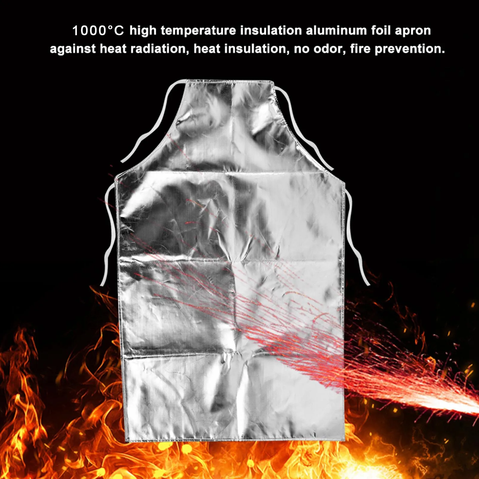 1pcs 1000 °C Heat Resistant Apron Aluminum Foil Heat Isolation Apron Anti & Anti-Scalding Fire Retardant Protective Clothes