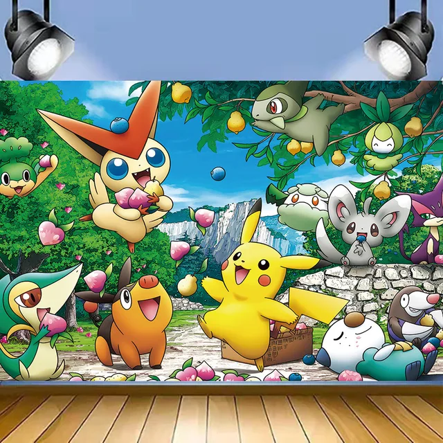 Crianças Aniversário Festa Backdrop Pokemon Tema Decoração Pikachu  Fotografia Fundo Pocket Monster Evento Wall Photo Banner - AliExpress