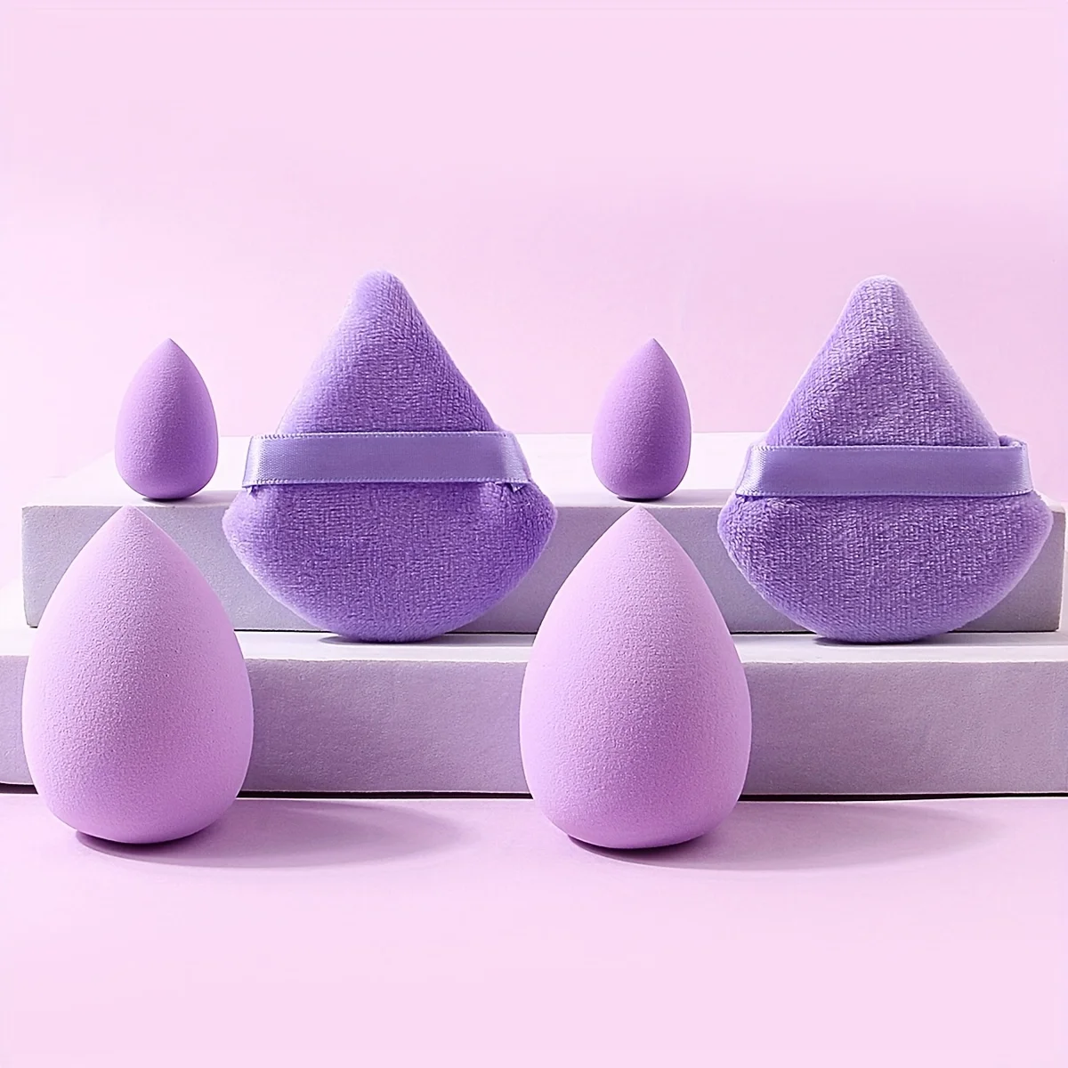 3Pcs Purple Hydrophilic Sponge Set -Latex-Free Non-Absorbent Blenders for Foundation/Concealer/Powder|Triangle & Mini Travel Kit