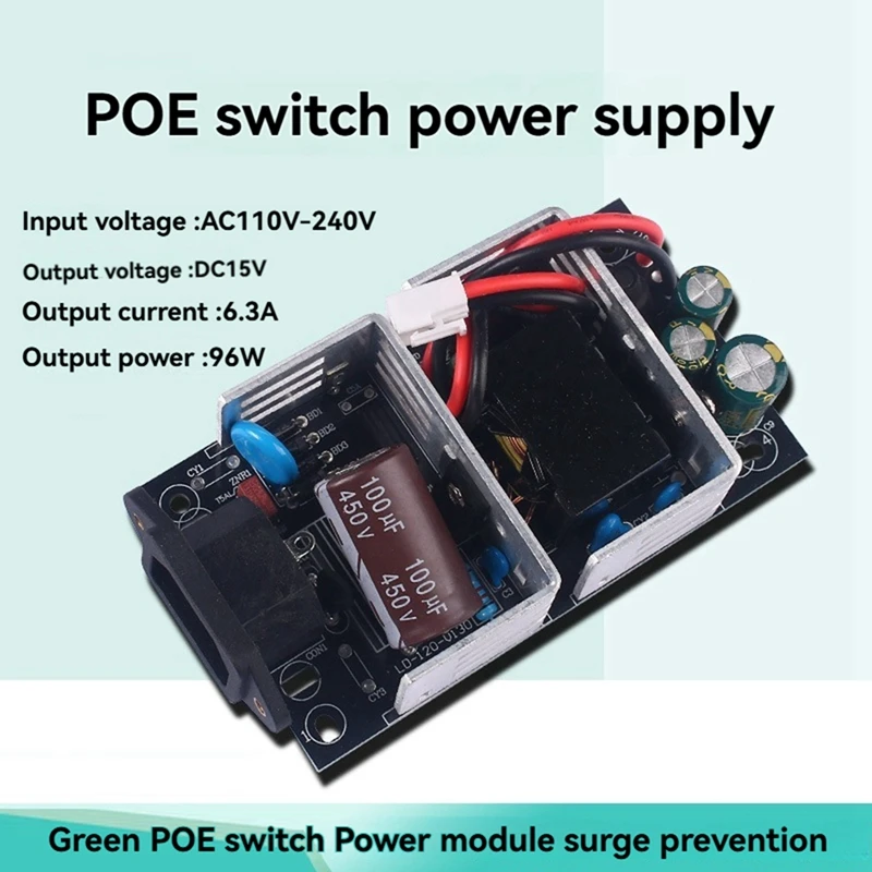 POE Switch Power Module Monitoring Switch Power Board Base Plate Bare Board AC220V To DC15V 6.3A 96W