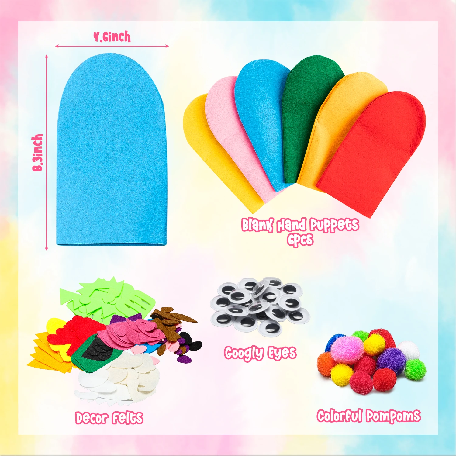 6Pcs Hand Puppet Making Kit for Kids Art Craft Felt Toys Make Your Own Sock Puppet Pompoms Wiggle Googly Eyes DIY Material Kits hand puppet making kit