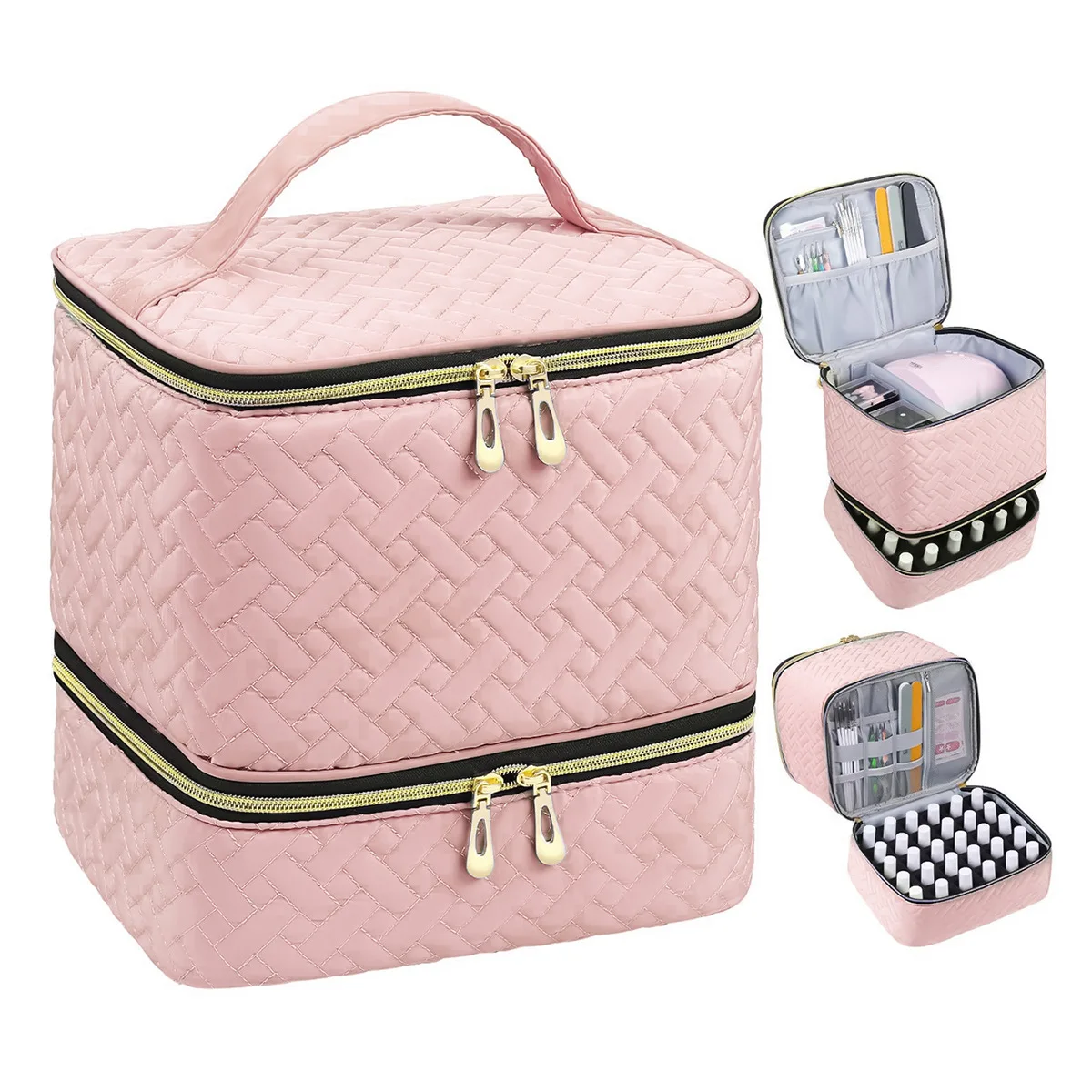 Portable Double-Layer Cosmetic and Nail Care Organizer with 30 Compartments