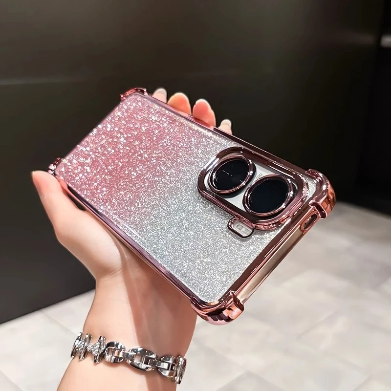 Clear Airbag Soft TPU Shockproof Case with Plating Glitter Silicone Cover