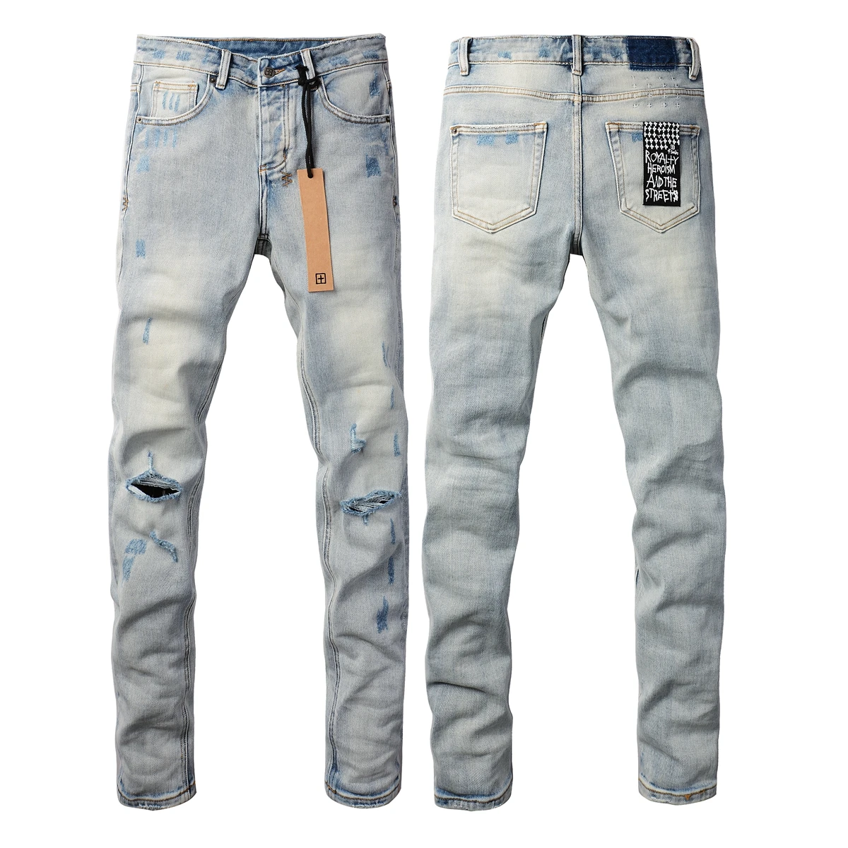Light blue classic jeans men's High street slim stretch washed wear-resistant ripped jeans 3006