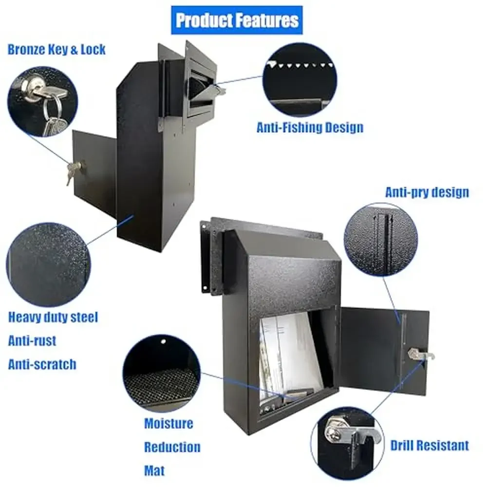 Secure Steel Door Drop Box Mail Slot Key Deposit Money Locking Mailbox Deposit Safe Storage Box Office Home Delivery Night