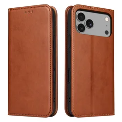 Premium Magnetic Flip Leather Wallet Phone Case with Card Holder - iPhone 15 Plus (Brown)
