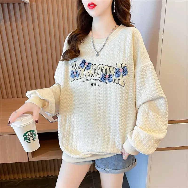 Spring and Autumn 2023 New Korean Version Round Neck Top Letter Embroidery Loose Fashion Casual Age Reducing Jacket