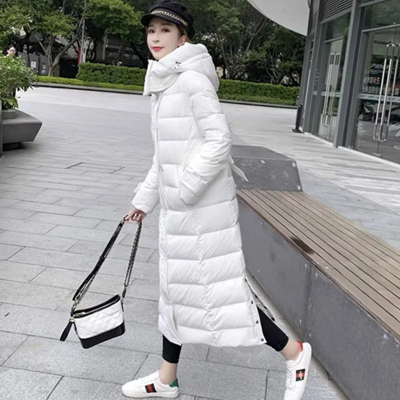 2023 New Women Down Jacket Winter Coat Female Extended Version Parkas Thick Warm Outwear Slim Fit Hooded Leisure Time Overcoat