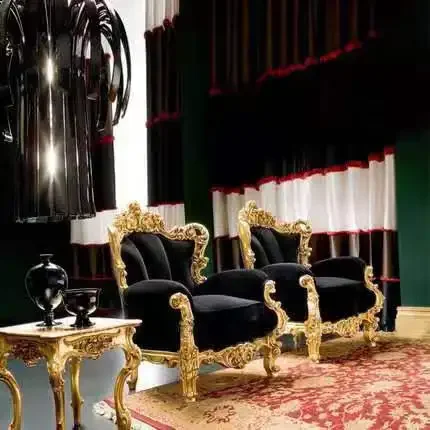 Three person sofa for living room integrated furniture European luxury palace large size carved gold