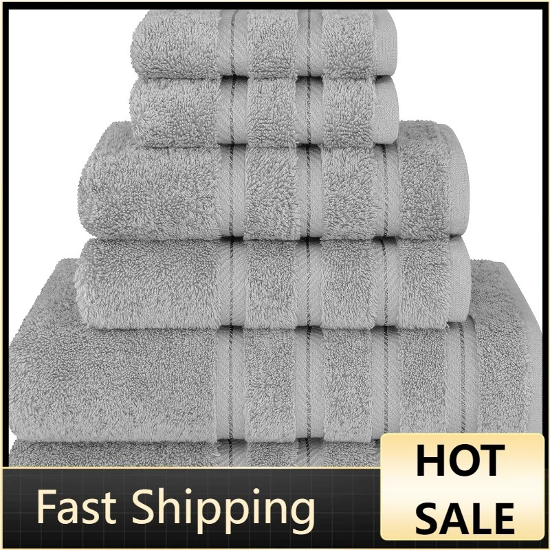 

American Soft Linen Luxury 6 Piece Towel Set, 2 Bath Towels 2 Hand Towels 2 Washcloths, 100% Turkish Cotton Towels for Bathroom,