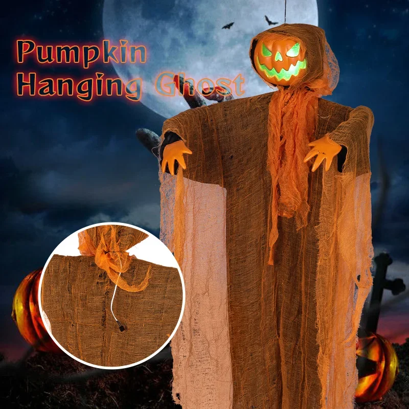Halloween Pumpkin Hanging Decoration with Green Light and Sound