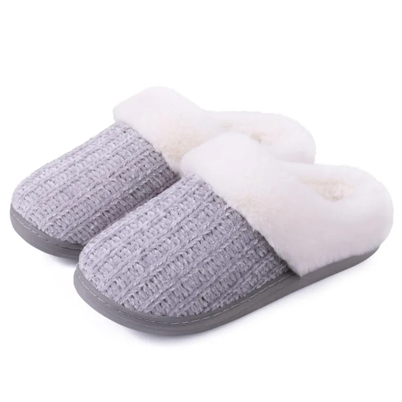 Warm Wool Like Knit Women Slippers with Memory Foam