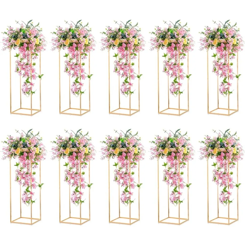 

10 Pcs Gold Vase Metal Column Stand Road Lead Geometric Centerpiece Vase 31½ Inch Tall Floor Vases Decorative Freight Free Home