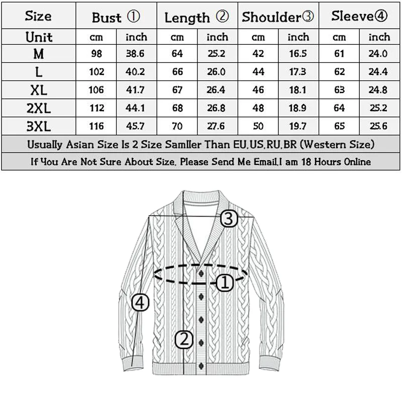 Korean Fashion Wooden Button Winter Male Cardigan Sweater Shawl Collar Knit Coat