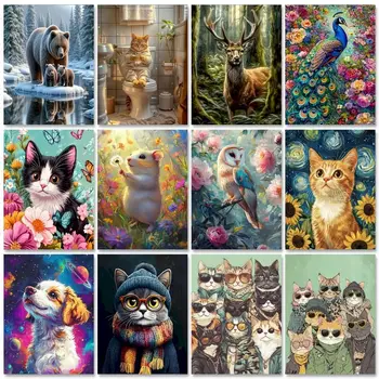 GATYZTORY-Peinture acrylique sans cadre par numéros, dessin mural, chat, oiseaux, animaux modernes, cadeau de bricolage 1