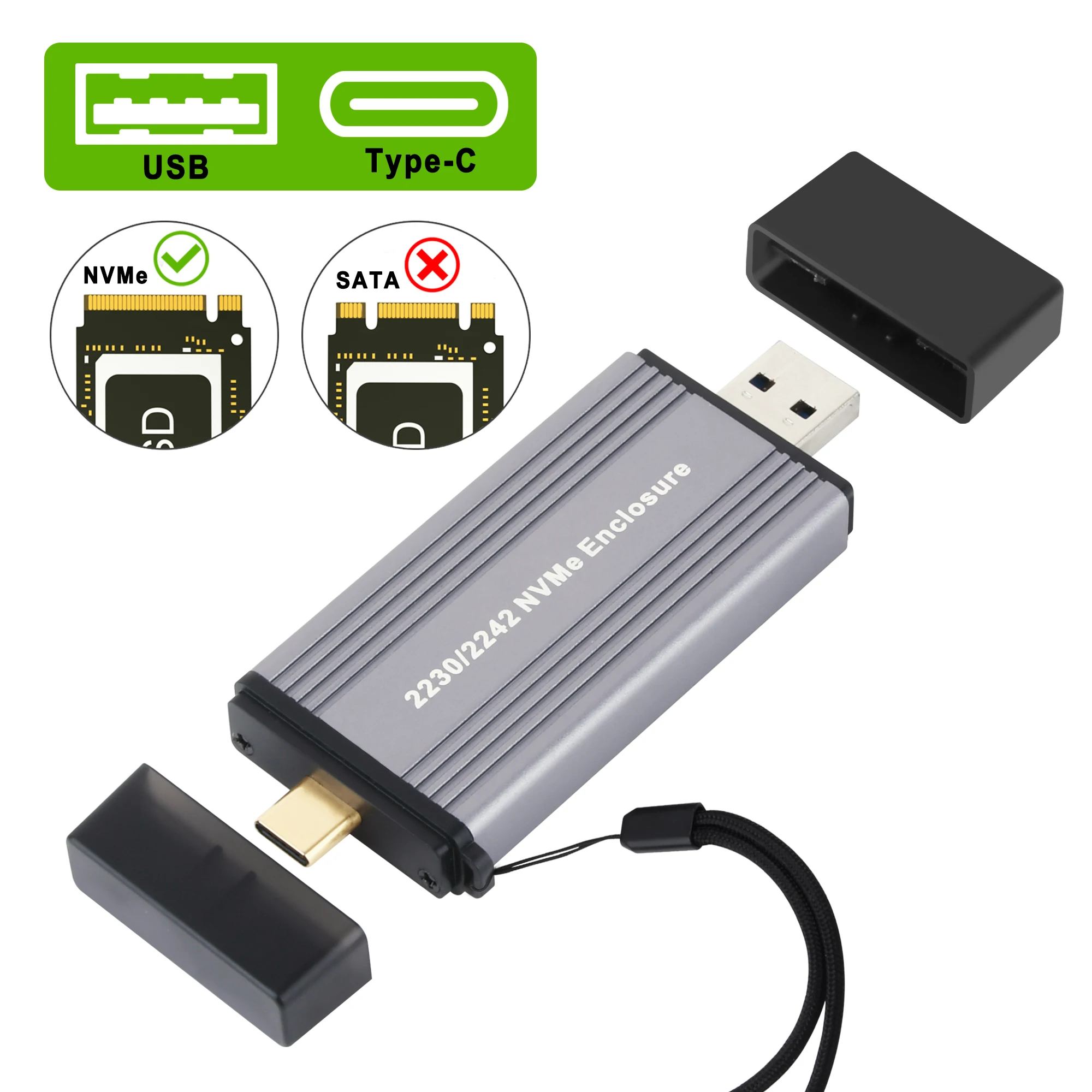 M.2 NVME 2230 2242 SSD Enclosure USB A USB C M2 SSD Case 3.2 10Gbps To NVMe M-Key External Solid State Drive Portable Box