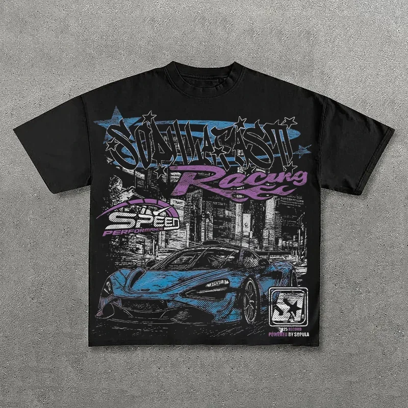 חולצת גרפיקה לגברים ונשים טופ וינטאג' היפ הופ סטריטוור גדולה חולצת טי שירט קז'ואל בגדי קיץ אופנתיים ומגניבים