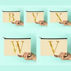 New Women Cosmetic Bags Letter Name Printed Pattern Series Canvas Makeup Bag  School Pencil Cases Wedding Party Makeup Bag Gifts