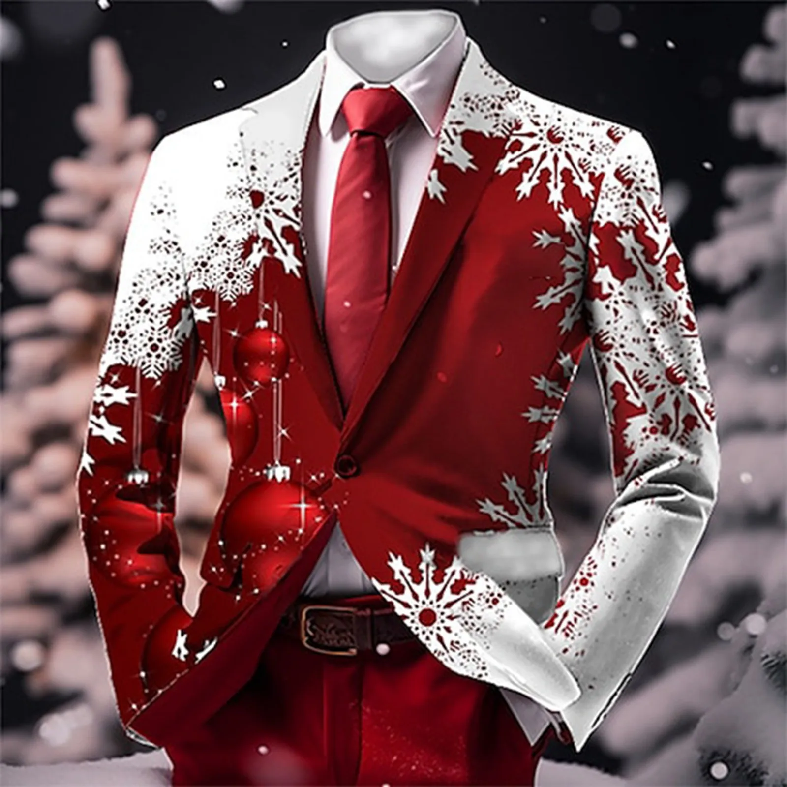 Single Button Retro Christmas Snowflakes Print Suit Coat Business Casual Slim Fit Suit Jacket Elegant Formal Blazers for Men men blazers
