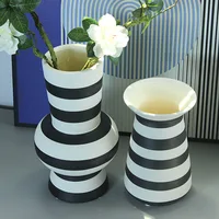Ceramic Striped Vase Geometric Black and White Stripes Hydroponic Flower Arrangement Home Decoration Ceramic Handicraft 2