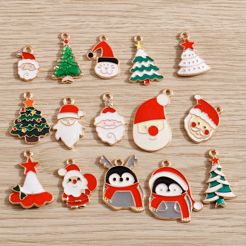 Tusember 20 Stück Niedliche Weihnachtsanhänger Weihnachtsbaum Hirsch Glocke Weihnachtsmann Anhänger für Schmuckherstellung Ohrringe Halskette Geschenke