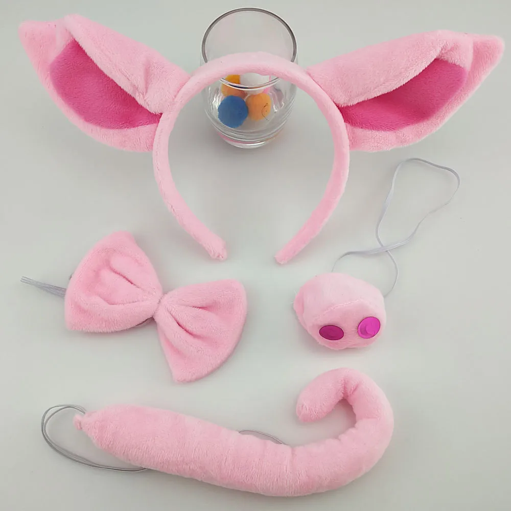 Spooktacular Creations Pink Pig Costume Accessories Set, Animal Costume Accessories Set With Pig Nose, Tail, Ears Headband And Bowtie For Halloween Party, Farm Theme Dress Up, Classroom Role Play