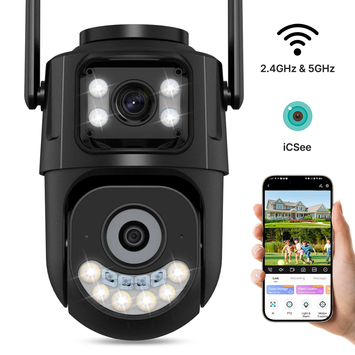 WONSDAR Caméra WiFi 2.4Ghz et 5Ghz PTZ, caméra IP de sécurité externe, suivi automatique, Vision nocturne, vidéosurveillance CCTV, iCsee 1 WONSDAR Caméra WiFi 2.4Ghz et 5Ghz PTZ, caméra IP de sécurité externe, suivi automatique, Vision nocturne, vidéosurveillance CCTV, iCsee 1