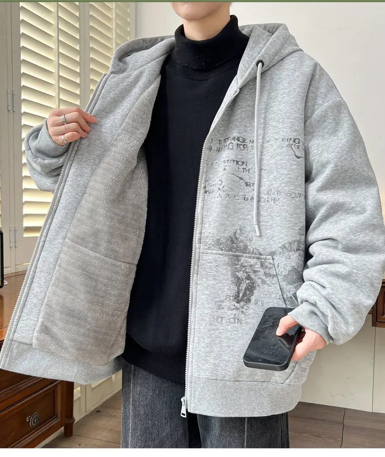 Modische warme Fleece-Liner-Kapuzenjacken für Herren, 2025, Herbst-Winter, Jugend-Outwear, winddichte Plüschmäntel, verdickte gepolsterte Kapuzenoberteile – Detail 15