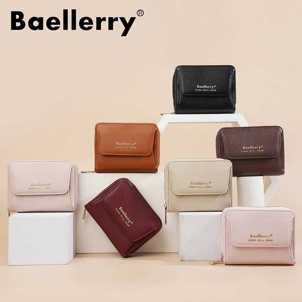 Baellerry Ins Fashion Accordion Card Wallet for Women, Mini Zip Around Purse with ID Window, Luxury Small Money Clip Wallet for