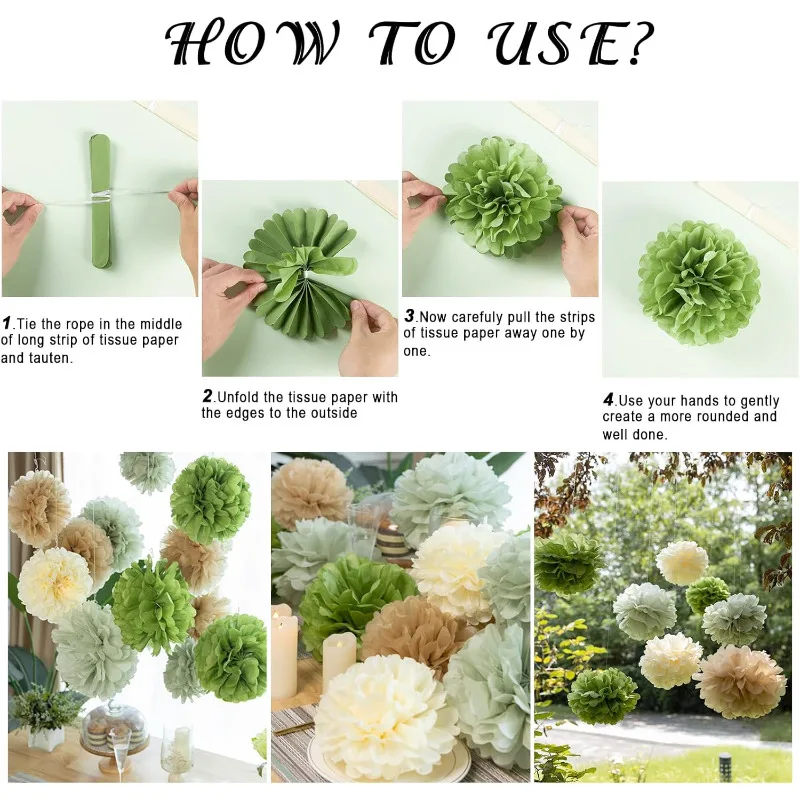 Olive Green Tissue Paper Pom Poms 6