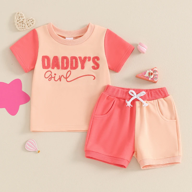 

Suefunskry Baby Boys Girls Summer Outfits Fuzzy Letter Embroidered Contrast Color Short Sleeve T-Shirts Tops and Shorts 2Pcs Set