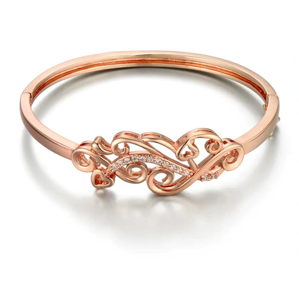 Heart Metal Rose Gold Color Bangles for Women Girls Trend Jewelry Luxury AAA CZ Zircon Bracelet Bangle 6