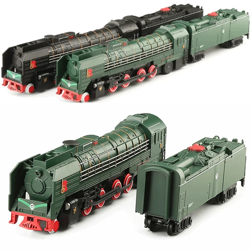 Retro Steam Train Sprayable Diesel Locomotive Sound and Light Pull-back Alloy Train Model Boy Toy Car