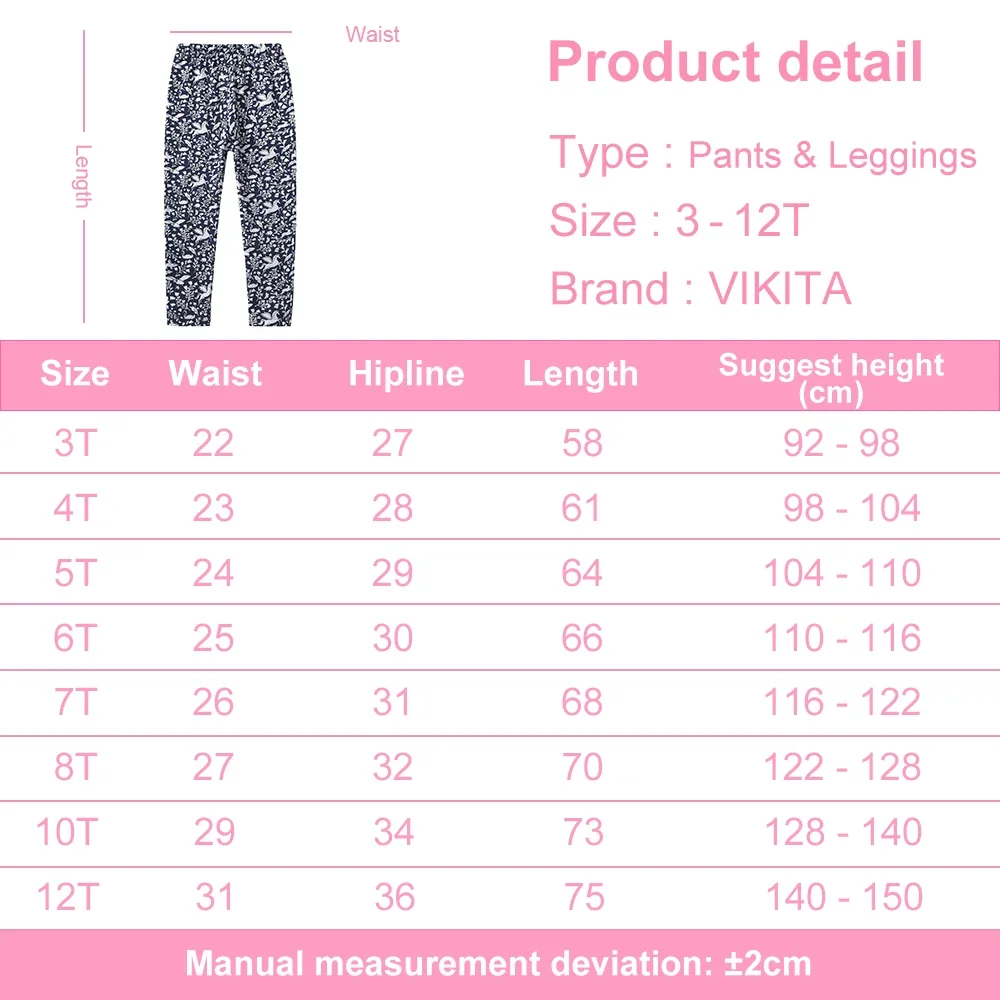 VIKITA 키즈 코튼 캐주얼 데일리 레깅스 키즈 유니콘 꽃 프린트 스키니 바지 하의 펜슬 바지 아동복