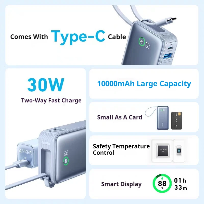 ANKER Nano 10000mAh قوة البنك 30W PD شحن سريع مع ك...