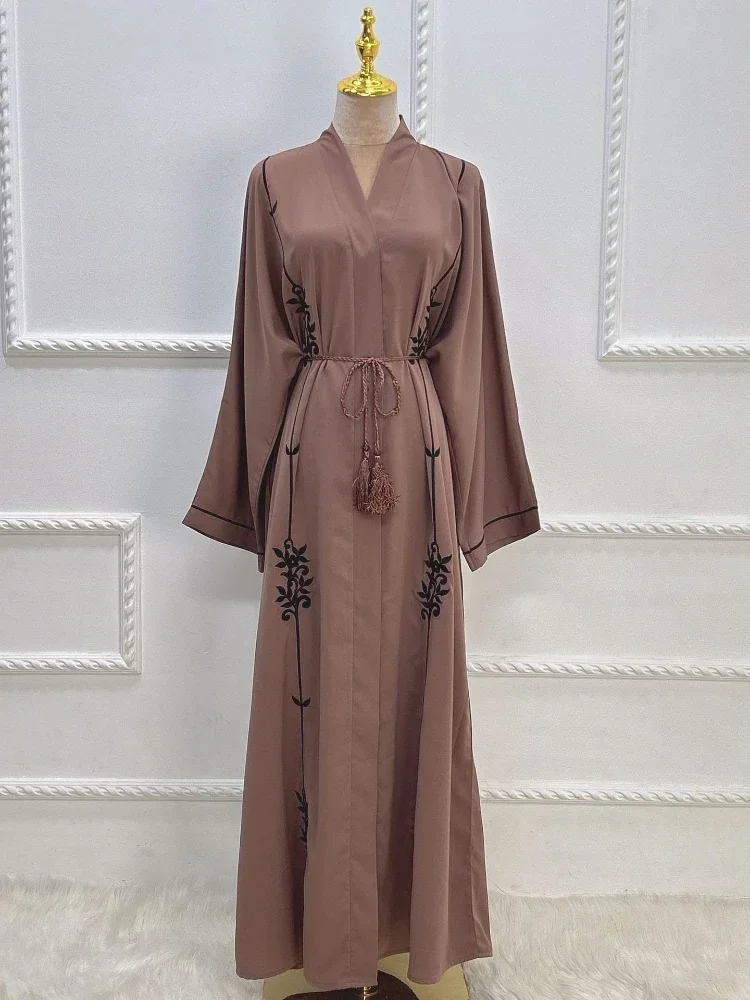 

Embroidery Open Abaya Snap-fastener Front Abayas Muslim Woman Kimono Islamic Kaftan Arabic Dress Ramadan Dubai Turkish Outfits