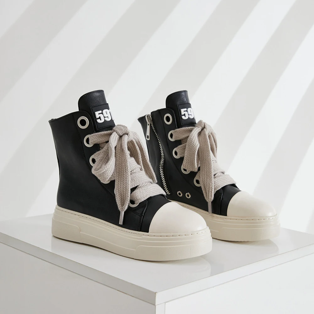 

Мужская обувь Owens с винтажным дизайном, толстые шнурки, модные черные кожаные повседневные женские кроссовки на высокой платформе