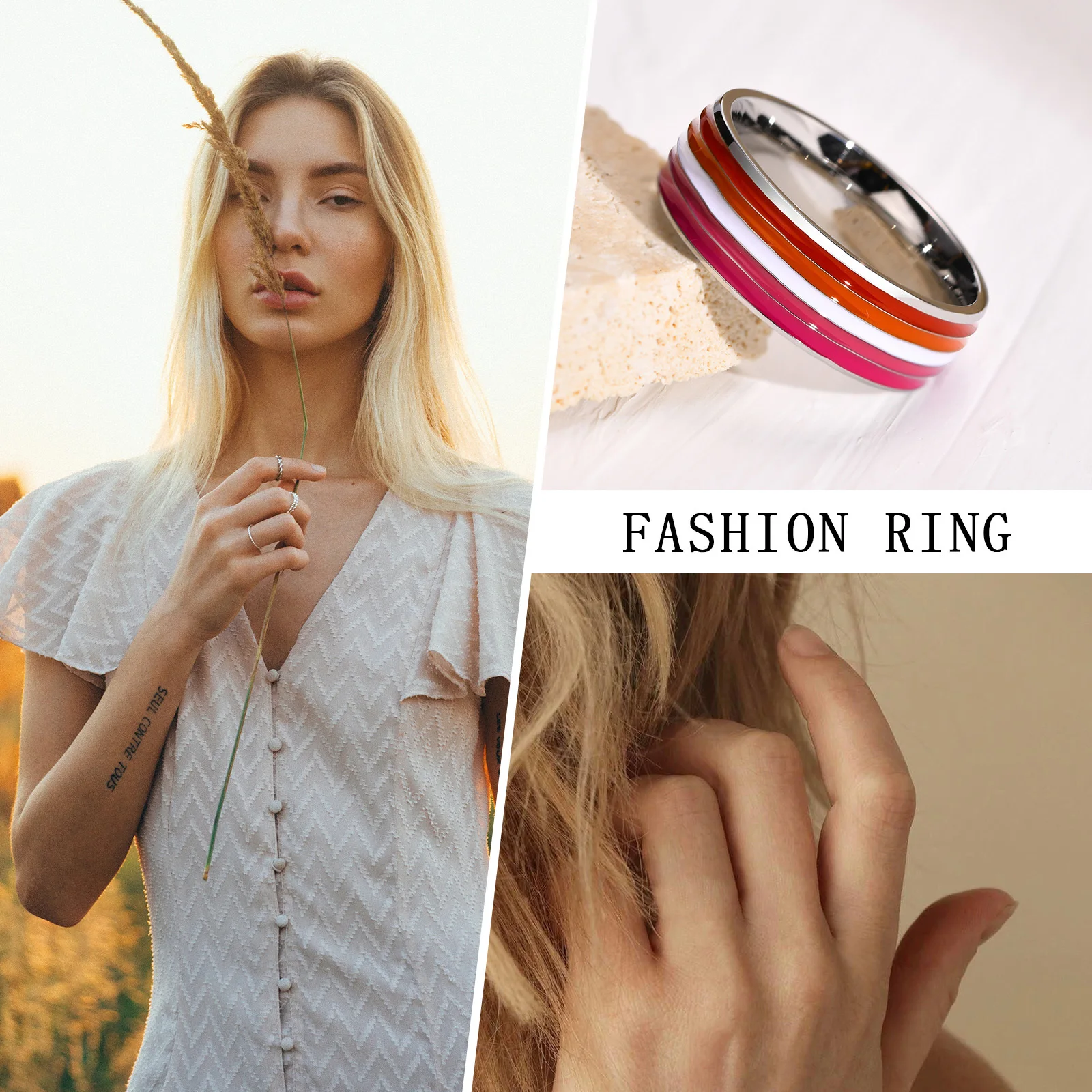 2025 Nya ankomster Vnox 8mm lesbisk ring för kvinnor, röd vit orange linjer fingerarmband, Pride Love Promise-smycken_voghion.com