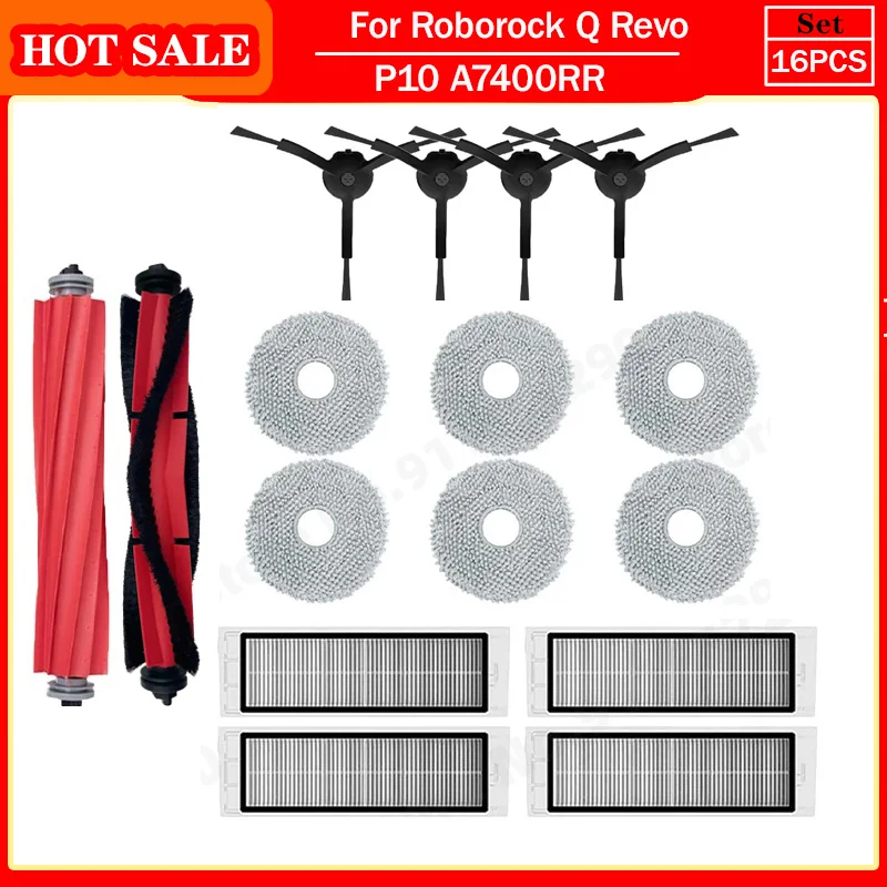 Roborock Vacuum Cleaner Accessories: Main Brush, Side Brush, HEPA Filter, Mop Cloths, Dust Bag