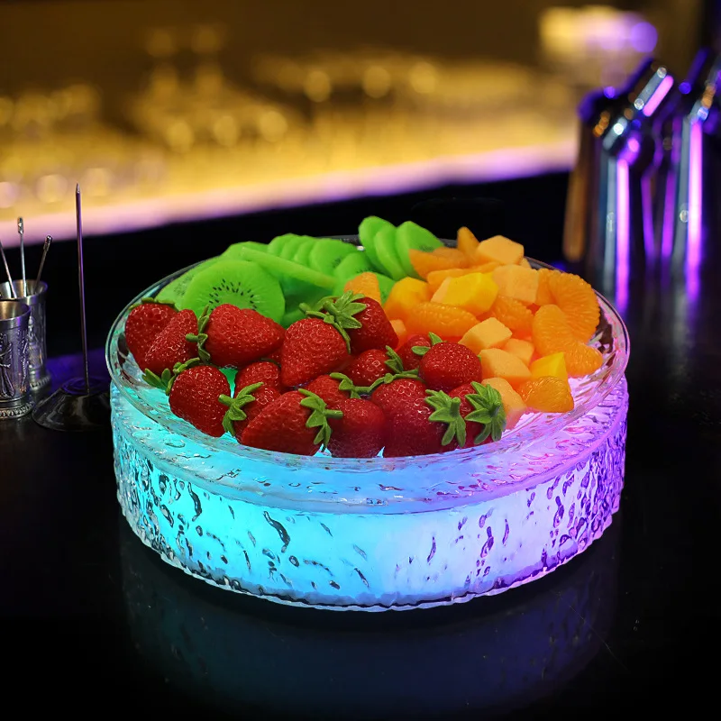 Bar luminous fruit plate translucent ice pattern fruit plate ktv party round square four-grid snack