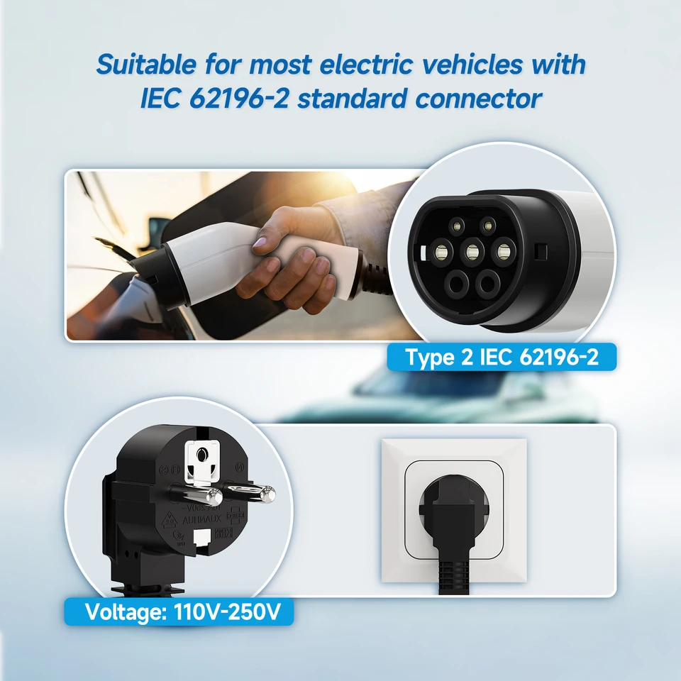 AFYEEV Mobile Wallbox 11kW, cavo di ricarica Tipo 2 spina CEE, trifase, 7M, 6-16A, caricatore portatile per veicoli elettrici e stazione di ricarica mobile Wallbox per IEC 62196-2