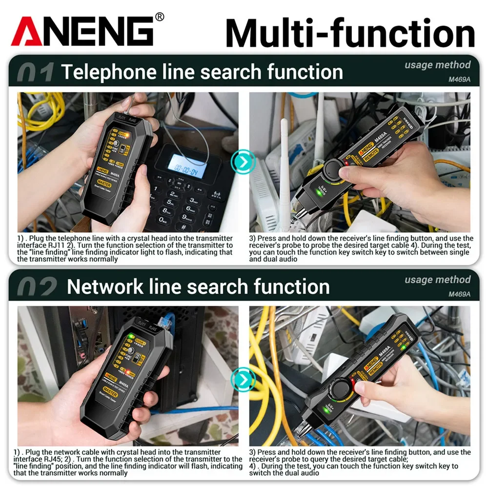 ANENG M469A Smart Network Cable Tester RJ45 RJ11 LAN Cable Tester Finder Wire Tracker Receiver Network Repair Electrical Tool network cable tester
