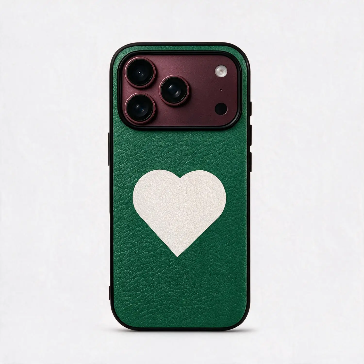 Luxury Burgundy Red Genuine Leather Shockproof Phone Case with Heart Pattern