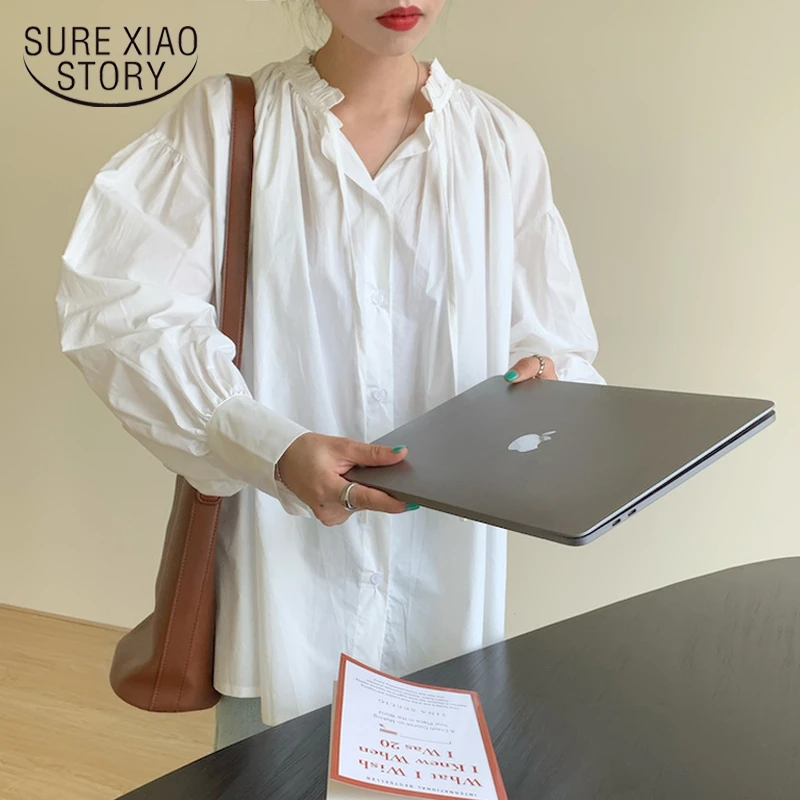 Blusa barroca manga larga con cordones para mujer, camisa Ultra suelta de algodón de manga larga, Top blanco informal, 12299|Blusas camisas| -