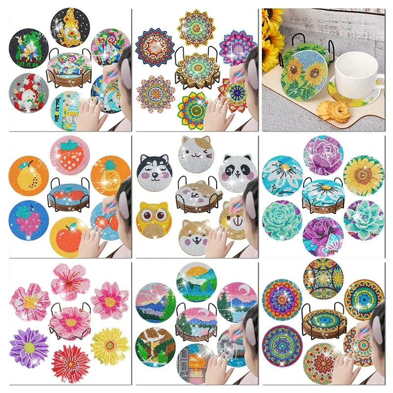 6pcs CHENISTORY Diamond Painting Coasters 5d Diamond Painting Kits for Adults Kids Beginners landscape Craft