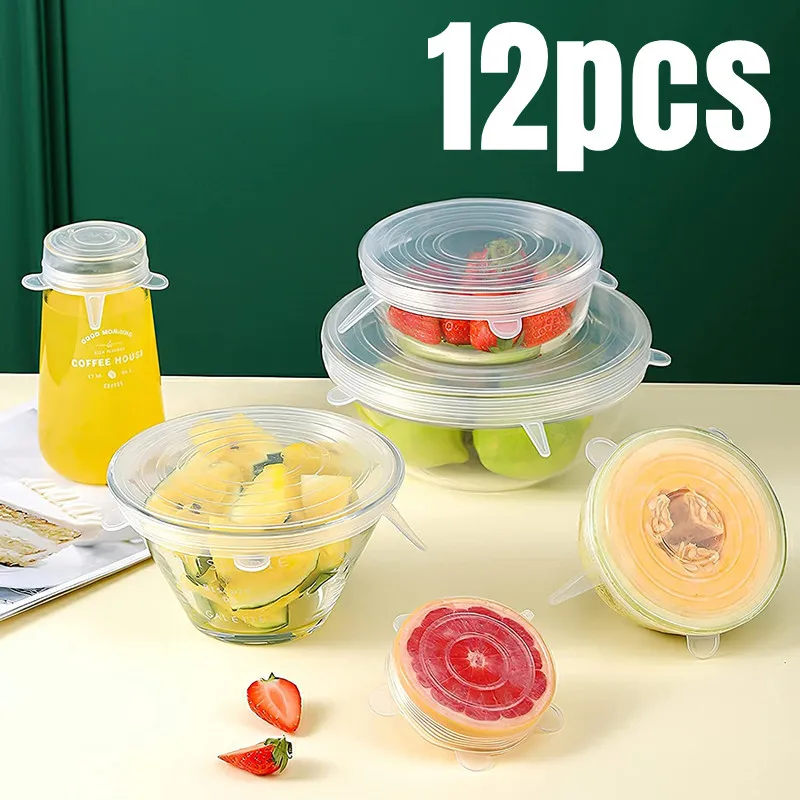 

Silicone Stretch Food Covers Kitchen Fresh-keeping Lids Food Caps Elastic Expandable Microwave Airtight Plastic Wrap