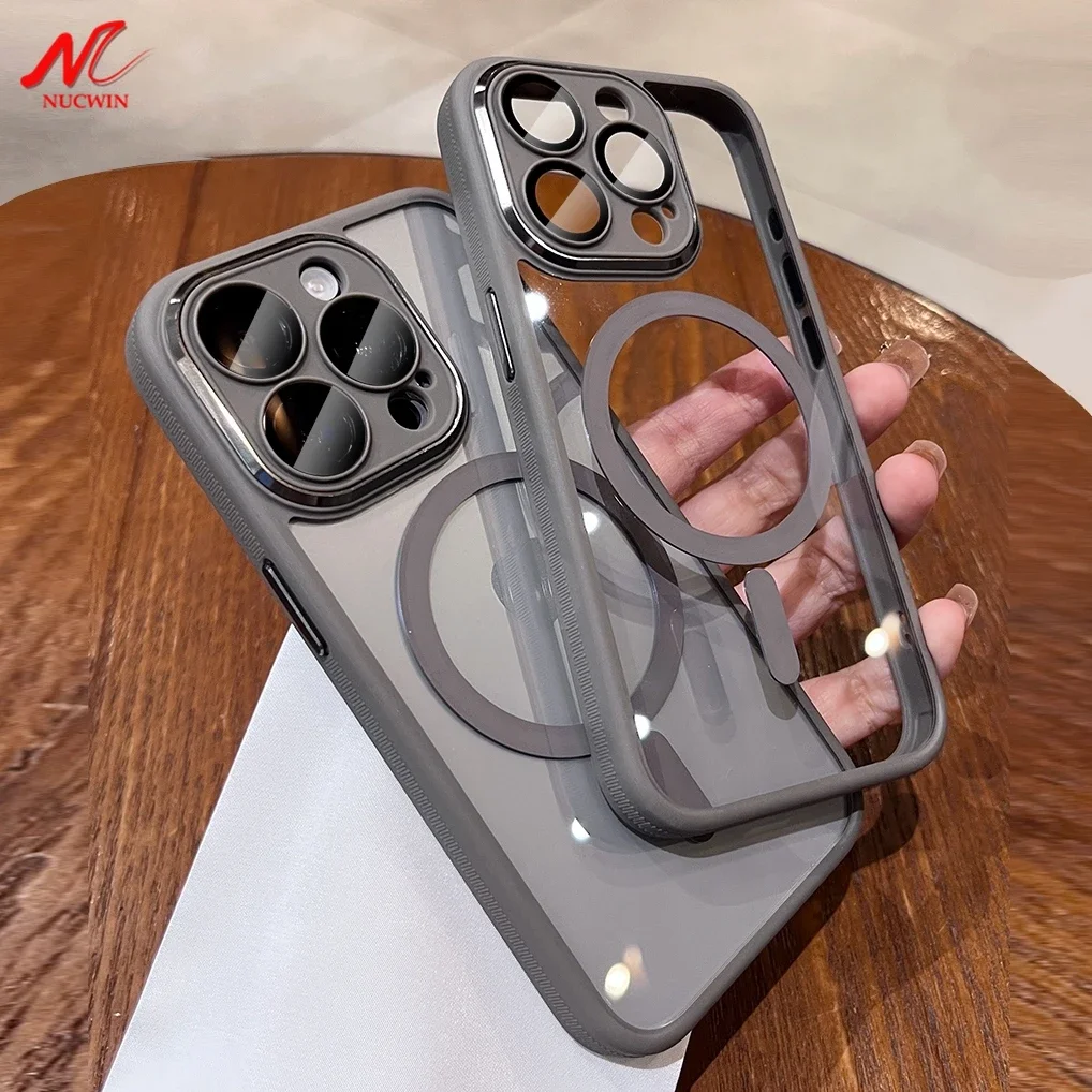 For iPhone 15 Pro Max Magsafe Case Luxuruy Transparent Acrylic Glass Camera Protector Cover for