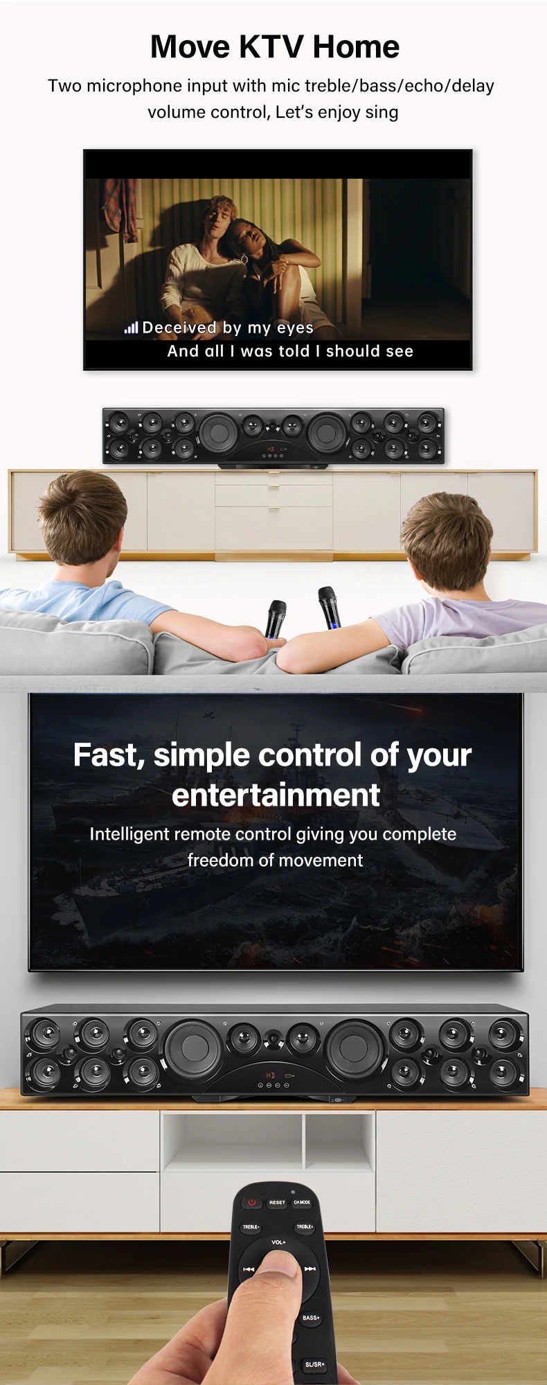 7.1ch Home Theater Sound Bar Speaker System with 310W Power Output Wireless BT M