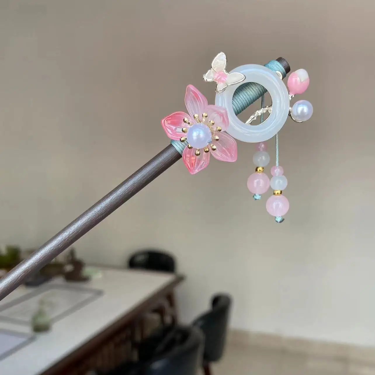 Luxus Blume Quaste Haarnadel Für Frauen Handgemachte Holz Floral Haar Stick Hanfu Haar Zubehör Vintage Elegante Mädchen Haarnadeln – Detail 6